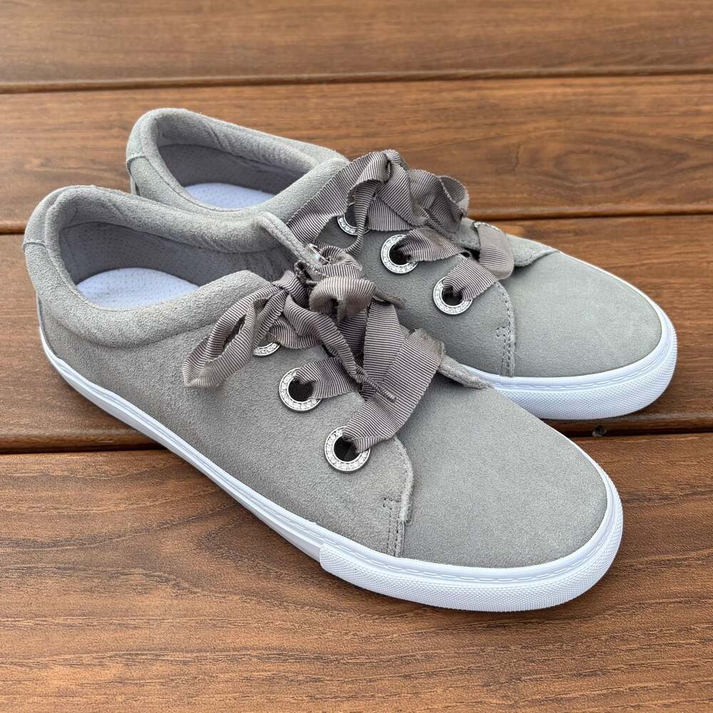 ISAAC MIZRAHI LIVE! Louise Gray Suede Lace-Up Sneakers Rhinestone Size 8